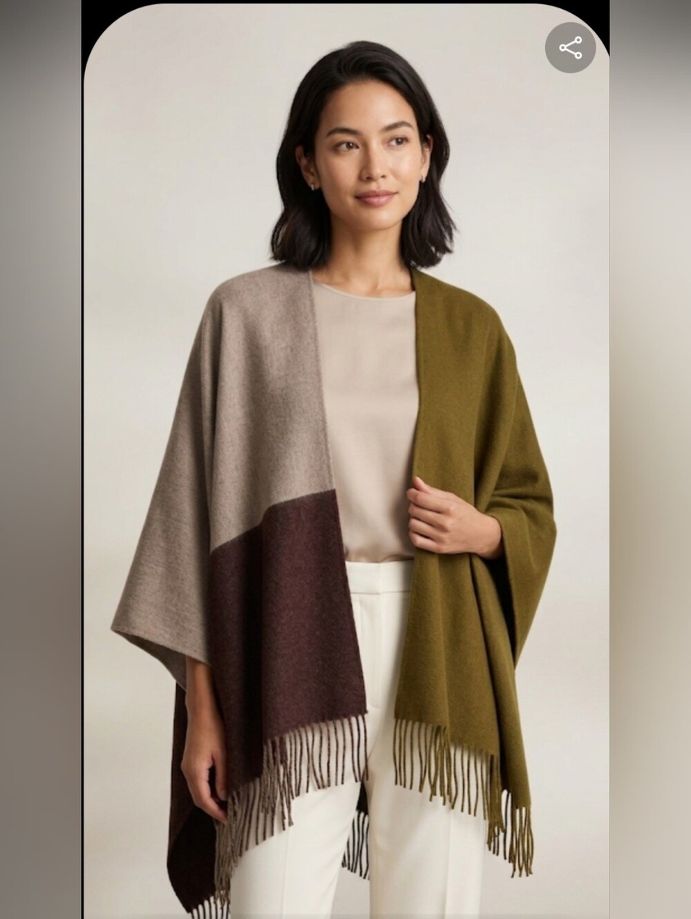 Uniqlo Olive and Taupe Colorblock Fringe Shawl